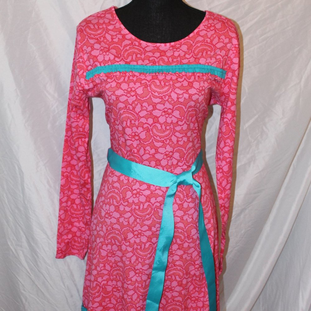 Red Dress with Teal Trim